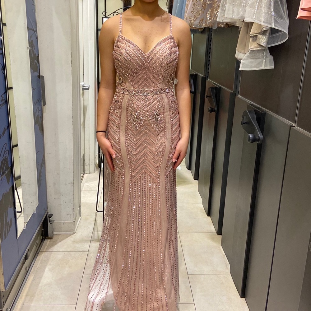 Bead Embellished Long Prom Dress Size Small in Rose Gold